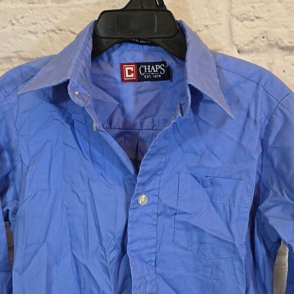 Chaps Boys Blue Point Collar Long Sleeve Dress Shirt Formal Wedding Fancy - Picture 2 of 9